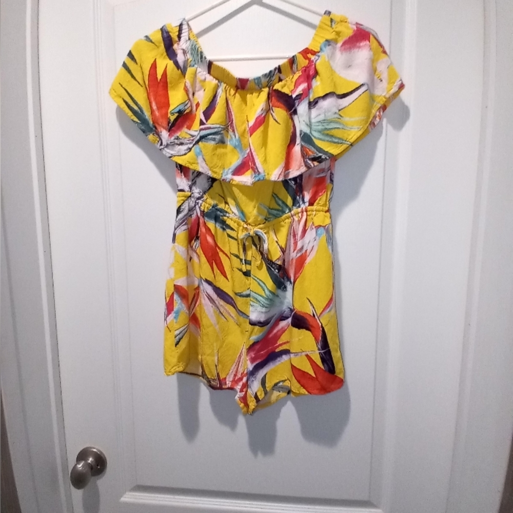 One Clothing Tropical Floral Bird of Paradise Romper Large